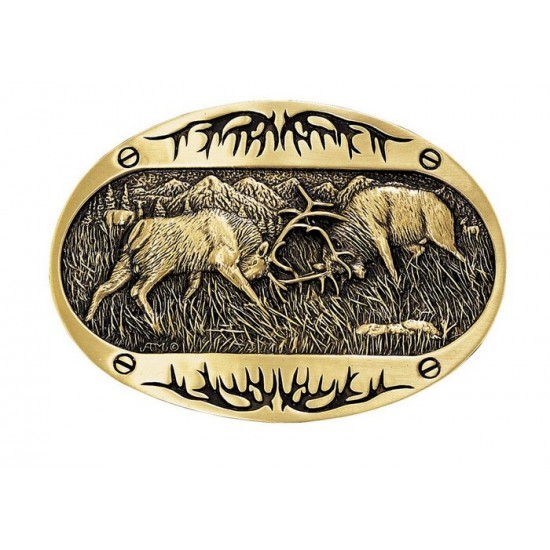 MONTANA SILVERSMITH - Boucle de ceinture Fighting Elk Brass Heritage