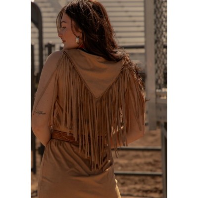 MONTANACO - Robe en Suédine Synthétique à Franges