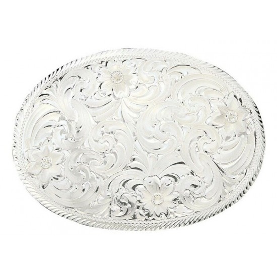 MONTANA SILVERSMITH - Boucle de ceinture Oval Silver Engraved with Etched Trim