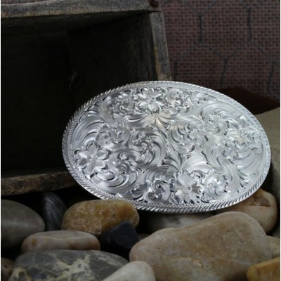MONTANA SILVERSMITH - Boucle de ceinture Oval Silver Engraved with Etched Trim