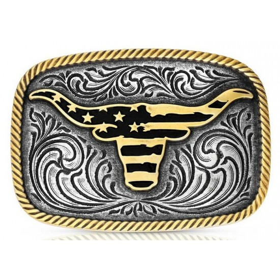 MONTANA SILVERSMITH - Boucle de ceinture Western Patriotic Longhorn
