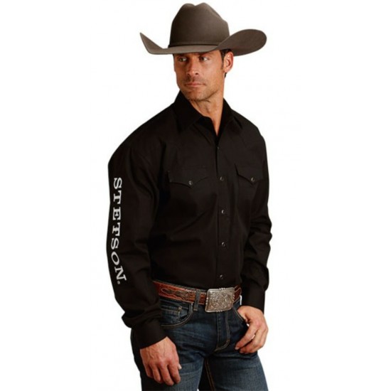 STETSON - Chemise en popeline avec logo - Noir