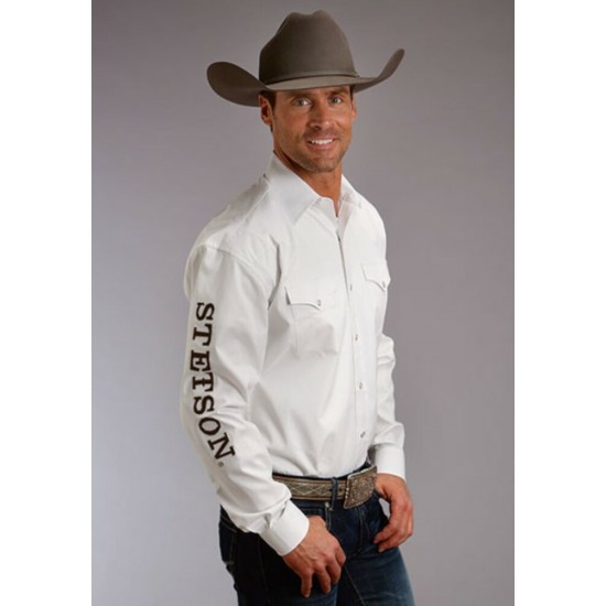 STETSON - Chemise en popeline avec logo - Blanche