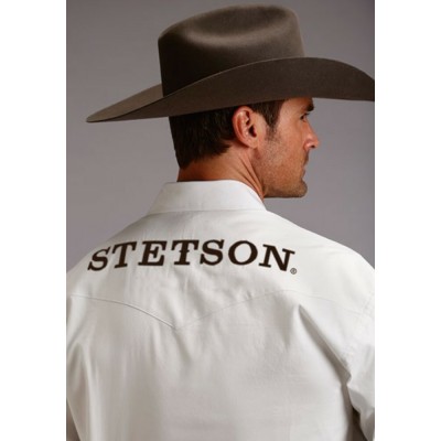 STETSON - Chemise en popeline avec logo - Blanche