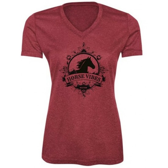 HORSE VIBES - T-Shirt col en V Fleur Westen - Rouge