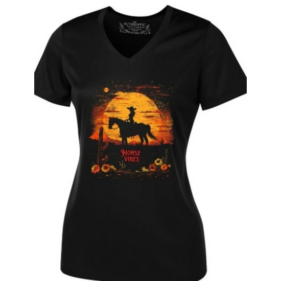 HORSE VIBES - T-Shirt col en V Désert - Noir