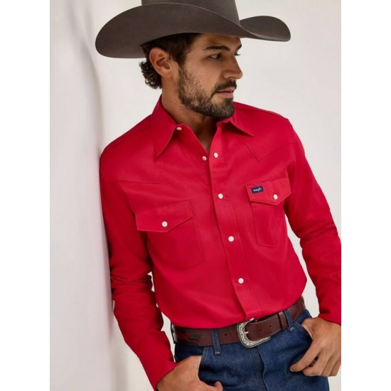 Wrangler® - Chemise de Travail Western à Boutons en Sergé Ferme - Rouge