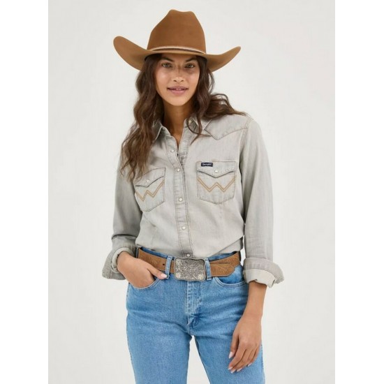 Wrangler® - Chemise Western en Denim de Travail à Boutons - Denim Gris