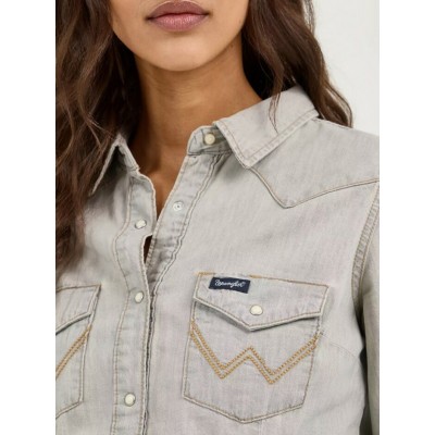 Wrangler® - Chemise Western en Denim de Travail à Boutons - Denim Gris