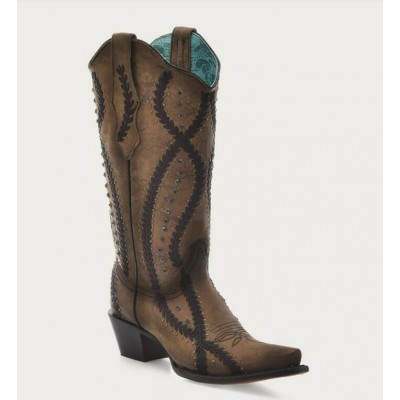 CORRAL - Bottes Brune Brodées Noires avec...