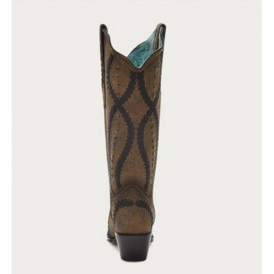 CORRAL - Bottes Brune Brodées Noires avec Cristaux et Clous