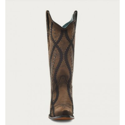 CORRAL - Bottes Brune Brodées Noires avec Cristaux et Clous