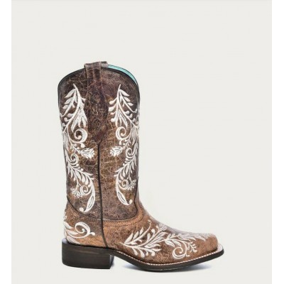 CORRAL - Bottes Brune à Broderie Florale Blanche Phosphorescente