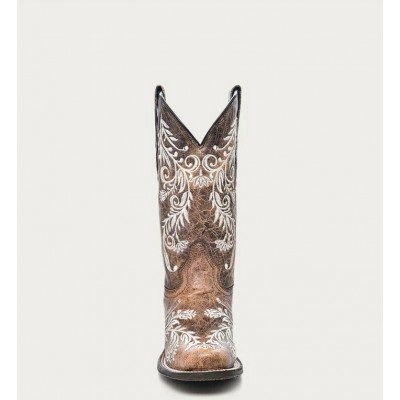 CORRAL - Bottes Brune à Broderie Florale Blanche Phosphorescente