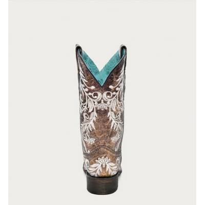 CORRAL - Bottes Brune à Broderie Florale Blanche Phosphorescente