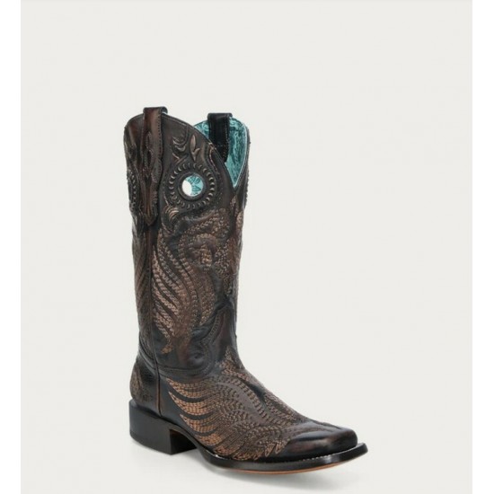 CORRAL - Bottes Blacked Honey avec Broderie et Superposition de détails en Caoutchouc