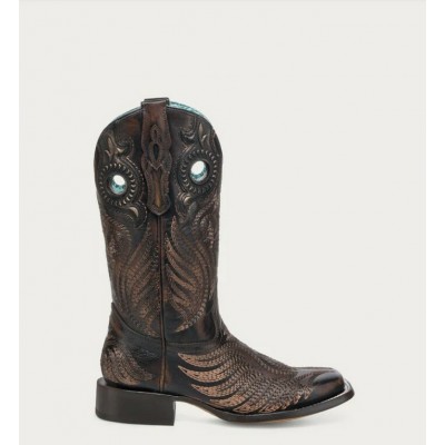 CORRAL - Bottes Blacked Honey avec Broderie et Superposition de détails en Caoutchouc