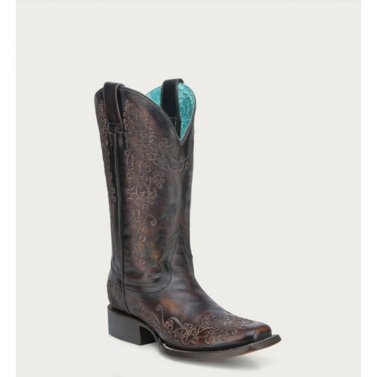CORRAL - Bottes à Broderie Florale Dark Honey