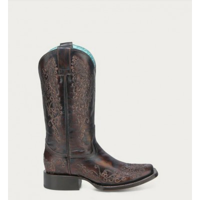 CORRAL - Bottes à Broderie Florale Dark Honey
