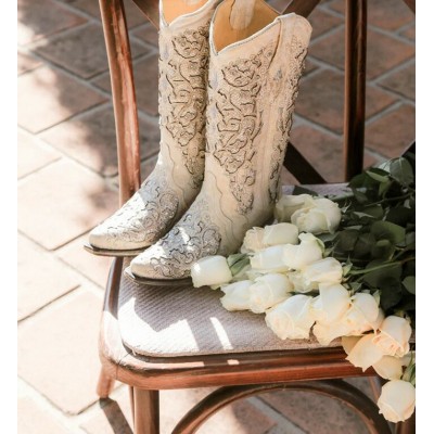 CORRAL - Bottes avec Incrustation de Paillette Blanche et Cristaux