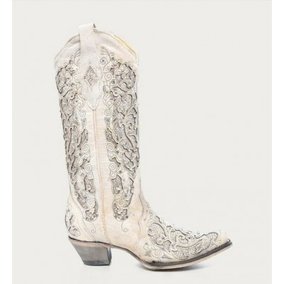CORRAL - Bottes avec Incrustation de Paillette Blanche et Cristaux