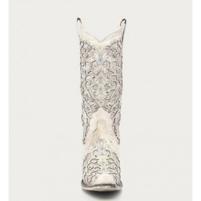 CORRAL - Bottes avec Incrustation de Paillette Blanche et Cristaux