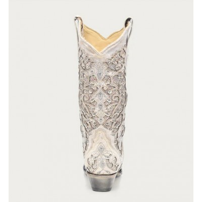 CORRAL - Bottes avec Incrustation de Paillette Blanche et Cristaux