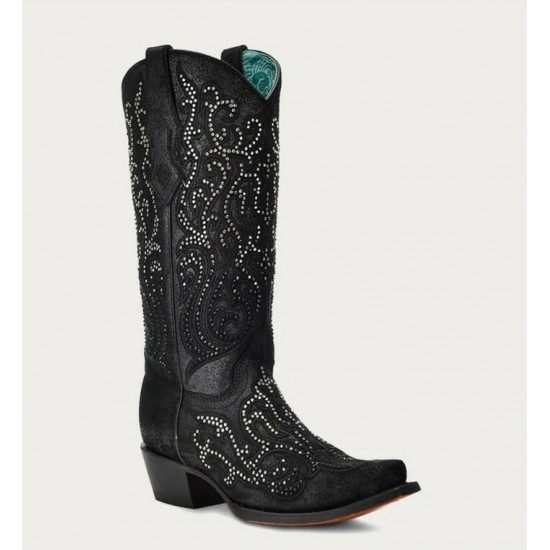 CORRAL - Bottes Hautes Noires avec Cristaux