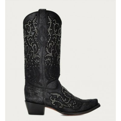 CORRAL - Bottes Hautes Noires avec Cristaux