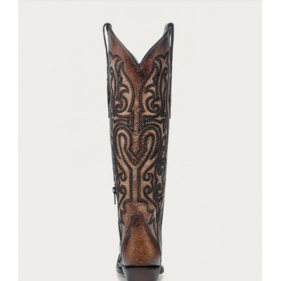 CORRAL - Bottes Haute Style Tabac Craquelé Brodé avec Cristaux