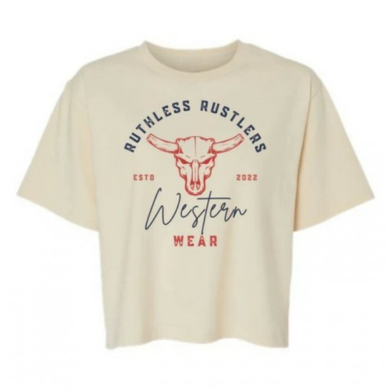 RUTHLESS RUSTLERS - T-Shirt Western Wear pour Femme - Crème et Rouge