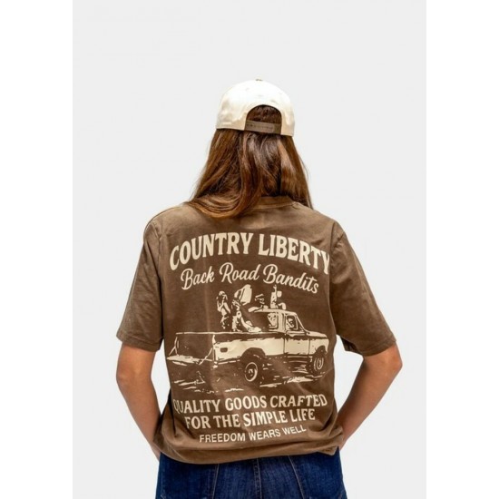 COUNTRY LIBERTY - T-Shirt Unisexe Washed Brown Backroad Bandits