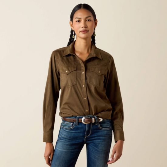 ARIAT - Chemise Western à Snap Autumn Drift - Suède Olive