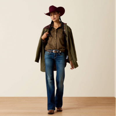 ARIAT - Chemise Western à Snap Autumn Drift - Suède Olive