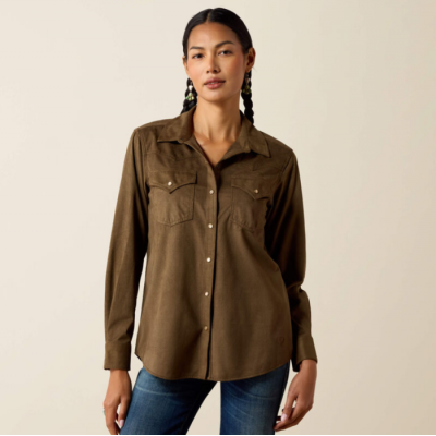 ARIAT - Chemise Western à Snap Autumn Drift - Suède Olive