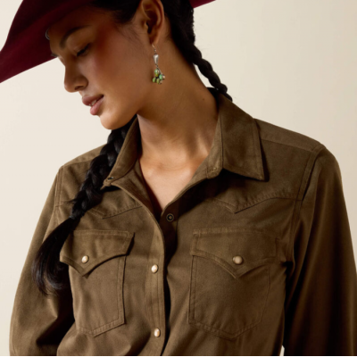 ARIAT - Chemise Western à Snap Autumn Drift - Suède Olive