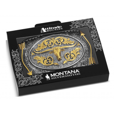 MONTANA SILVERSMITH - Boucle de ceinture Pointing West Longhorn