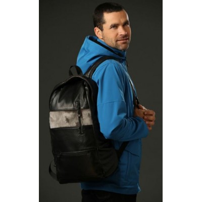 Bilodeau - Sac à dos, cuir noir et loup marin naturel