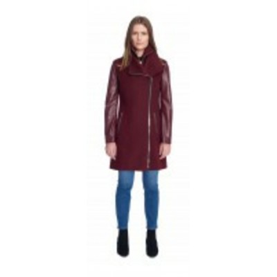 Stefano - Manteau MIRANDA cuir et laine, bordeau