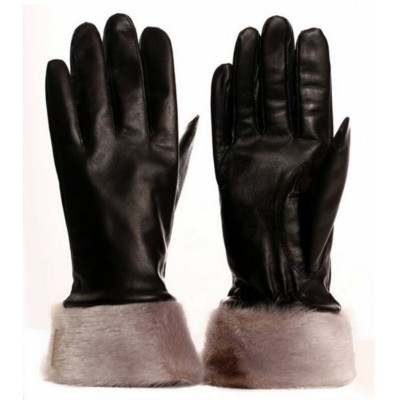 Bilodeau - Gants en cuir noir, bordure loup marin...