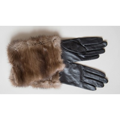  GANTS en cuir avec fourrure de vison brun