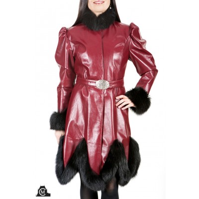 MANTEAU en cuir avec fourrure de renard noir