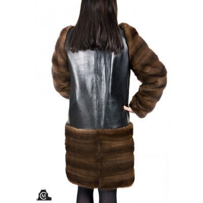 MANTEAU en cuir avec fourrure de vison brun