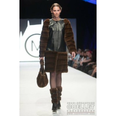 MANTEAU en cuir avec fourrure de vison brun