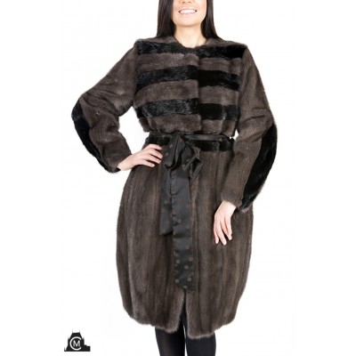 MANTEAU en fourrure de vison gris et noir