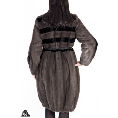 MANTEAU en fourrure de vison gris et noir