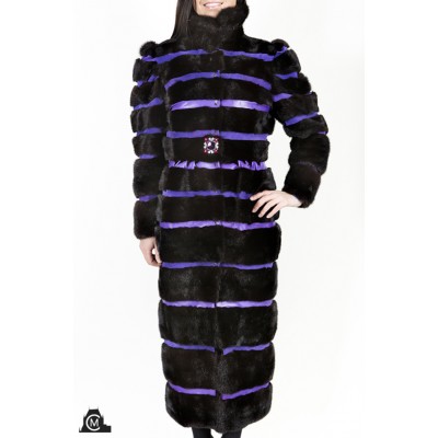 MANTEAU en fourrure de vison noir avec cuir 