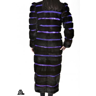 MANTEAU en fourrure de vison noir avec cuir 