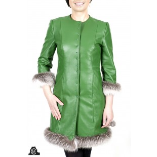MANTEAU en cuir avec fourrure de renard croisé
