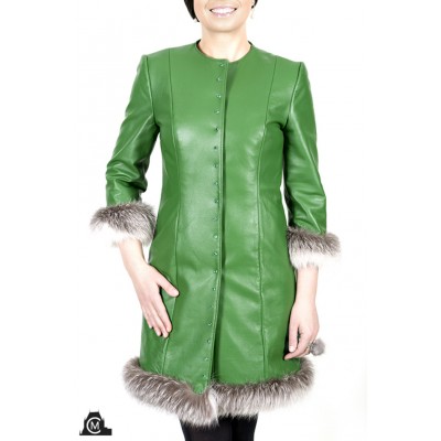 MANTEAU en cuir avec fourrure de renard croisé